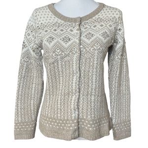 Lambswool Blend Cardigan S Telluride Wool Sweater Crystal Button Jewel Crew Neck